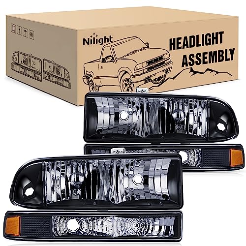 Nilight Headlight Assembly for 1998 1999 2000 2001 2002 2003 2004 2005 Chevy Blazer Headlights 1998-2004 Chevrolet S10 Pickup Replacement Headlamp Housing Bumper Lights - color: Black Housing + Amber Reflector