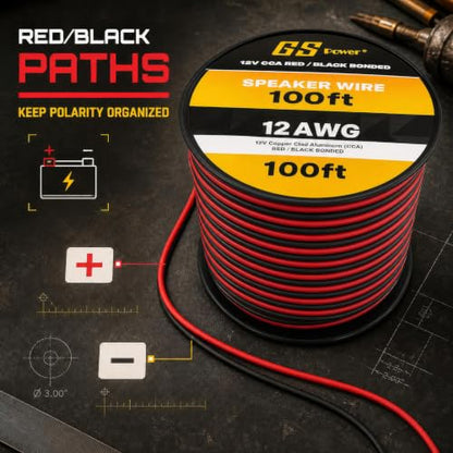 GS Power 12 Gauge Wire Automotive - 200ft CCA Primary Bonded Wire - size: 12 Gauge-100 ft-Bonded