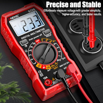 Digital Multimeter Voltage Tester, TRMS 2000 Counts Volt Meter; Fast and Accurately Measures AC/DC Voltage & Current, Resistance, Diode, Continuity and NCV - Red