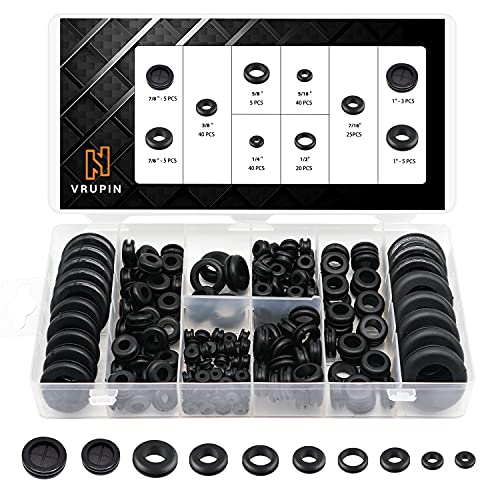 Vrupin 188 Pcs Rubber Grommets Kit - Rubber Washers for Wiring - 10 Different Sizes(1/4", 5/16", 3/8", 7/16", 1/2", 5/8", 7/8", 1" Inch) - size: 10 Sizes-Black