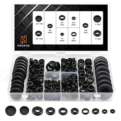Vrupin 188 Pcs Rubber Grommets Kit - Rubber Washers for Wiring - 10 Different Sizes(1/4", 5/16", 3/8", 7/16", 1/2", 5/8", 7/8", 1" Inch) - size: 10 Sizes-Black