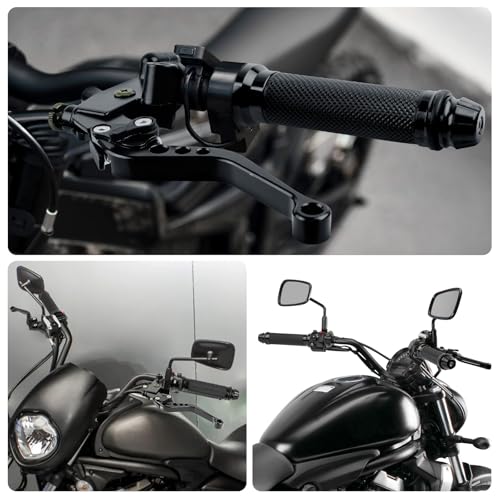 DREAMIZER Universal 7/8" 22mm Motorcycle Handlebar Brake Master Cylinder Clutch Levers CNC Left & Right Set + Hand Grips Compatible with Harley Honda Kawasaki Yamaha Suzuki (Black) - color: Black
