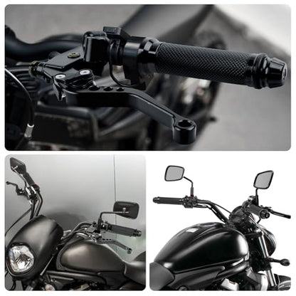 DREAMIZER Universal 7/8" 22mm Motorcycle Handlebar Brake Master Cylinder Clutch Levers CNC Left & Right Set + Hand Grips Compatible with Harley Honda Kawasaki Yamaha Suzuki (Black) - color: Black