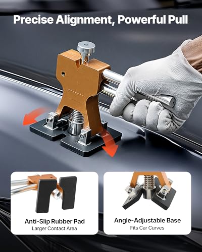 VEVOR Dent Puller Kit, 60 PCS Paintless Dent Removal Kit with Golden Lifter, Bridge Puller, Rubber Hammer, Glue Gun, Auto Body Hail Damage Repair Remover Tools for Car Refrigerator Door Ding Repair - size: 60PCS
