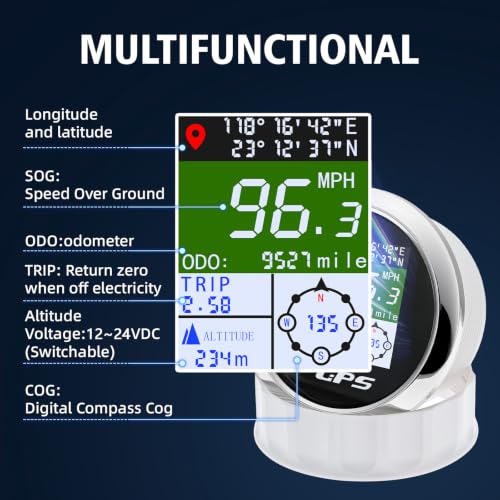 Boat GPS Speedometer Gauge 3-3/8" 85mm Waterpoof for Marine Car - color: Black & White