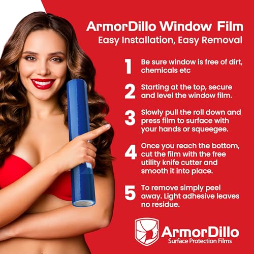 ArmorDillo Blue Window Protection Film 6" x 200' | 14.68 per roll (10 Rolls- 1 case), Surface Protection | Temporary Self-Adhesive Glass Covering, Window Masking, 45-Day UV Resistant Construction Wrap - size: 6" x 200' (10 Rolls)