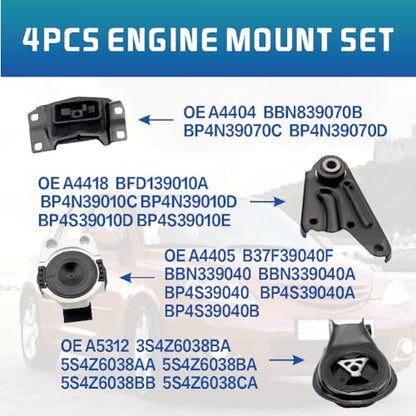Engine Motor and Transmission Mount Kit, Compatible with 2006-2010 Mazda 5 - size: 2004-2010 Mazda 3/5 2.0L/2.3L