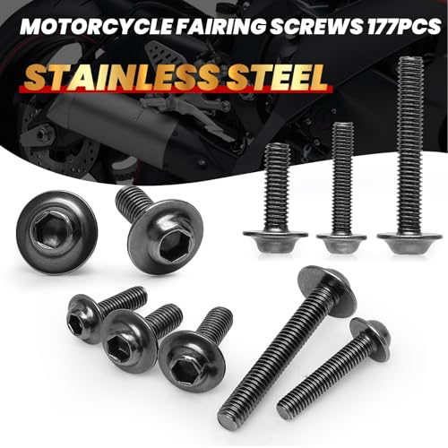 Titanium Motorcycle Fairing Bolt Kit 177Pcs, M5 M6 Stainless Steel - color: Titanium
