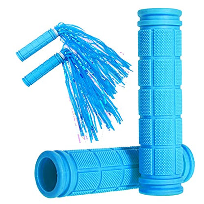 Bike Handlebar Grips with Tassel for Girls Boys and Kids - color: Sky Blue & Streamers