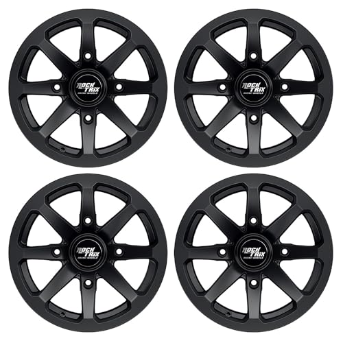 RockTrix RT102 15x7 ATV UTV Wheel 4x156 4+3 Offset, Matte Black, 4pc Set