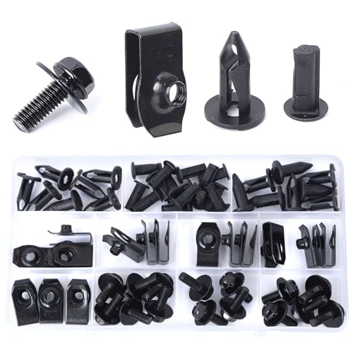 Minho 45Pcs M6 Engine Splash Shield Hardware Kit, Carbon Steel U-Nuts & Bolts with Nylon Retainers, Black - style: U-nuts+Bolts+Push Clips 45PCS