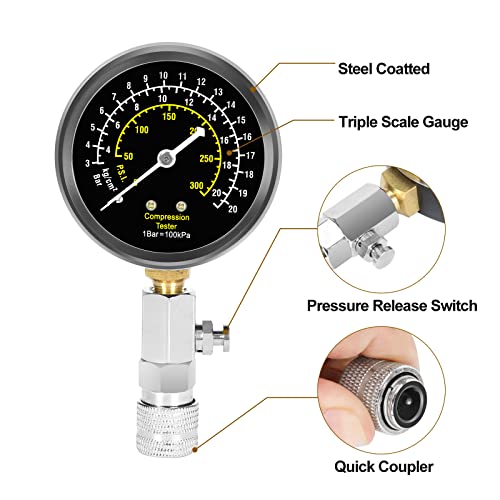 BETOOLL 13pcs Compression Tester with Spark Plug Tester - 300PSI Engine Cylinder Compression Gauge Automotive Tool - size: Normal