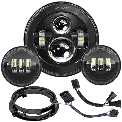 7 inch Motorcycle LED Headlight 4.5’’ Fog Passing Lights DOT Kit with Mounting Ring for Harley Davidson Road King Ultra Classic Electra Street Glide Tri Cvo Heritage Softail Slim Deluxe Fat boy Black - size: 7 inch black