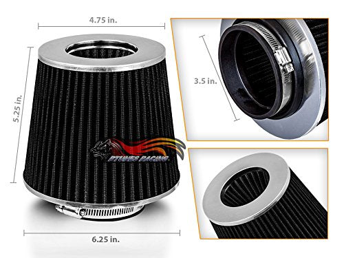 Rtunes Racing 3.5-Inch 89mm Washable Dry Clamp-On Cone Air Filter, Black - size: Universal 3.5"