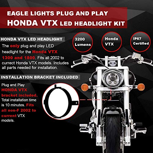 Eagle Lights 5.75 inch LED Motorcycle Headlight Kit for Honda VTX with Bracket and Hardware compatible with Chrome (Generation III) 2002-2008 1800, 1300 - color: Chrome Generation III