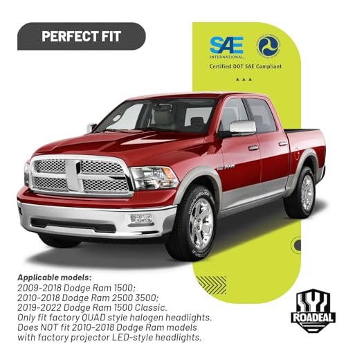 Headlights for 2009-2018 Dodge Ram 1500 Quad-Hole Single Headlight - color: A/Chrome Housing Amber Reflector Clear Lens