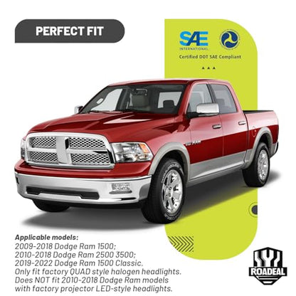 Headlights for 2009-2018 Dodge Ram 1500 Quad-Hole Single Headlight - color: A/Chrome Housing Amber Reflector Clear Lens