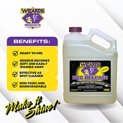 Wizards Bug Release - All Surface Bug Remover and Wash for All Vehicles - Softens and Neutralizes Acidic Bug Protein - Doubles as Spot Cleaner and Pre-Soak Car Cleaner - 1 Gallon - size: 128 Fl Oz (Pack of 1)