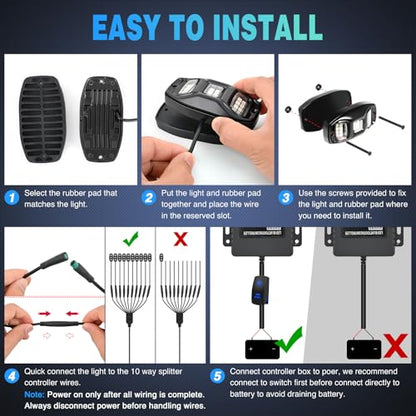 Nilight RGBW LED Rock Lights Kit 10 Pods 22 LEDs Wide Angle Lighting - color: RGBW 22LED, size: 10 Pods
