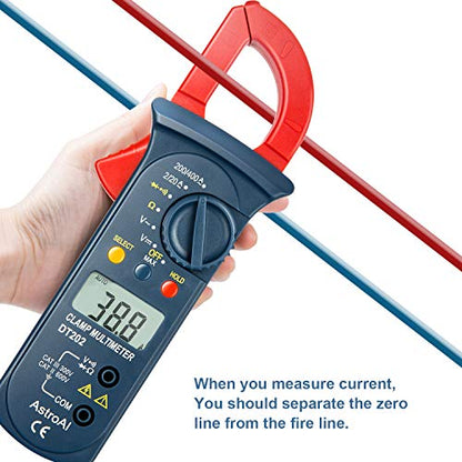 AstroAI Digital Clamp Meter 2000 Counts, Multimeter Amp Meter with Auto Ranging; Measures Voltage Tester, AC Current, Resistance, Continuity; Tests Diodes