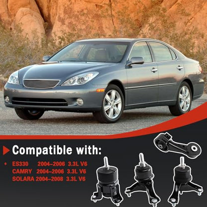 Engine Motor and Transmission Mount Kit Compatible with 2004-2006 ES330 3.3L V6 &2004-2006 Camry 3.3L V6 & 2004 2005 2006 2007 2008 Solara 3.3L V6 AUTO 4PCS OE: A4239HY A4236 A4212 A4207 - size: 2004-2006 ES330 3.3L