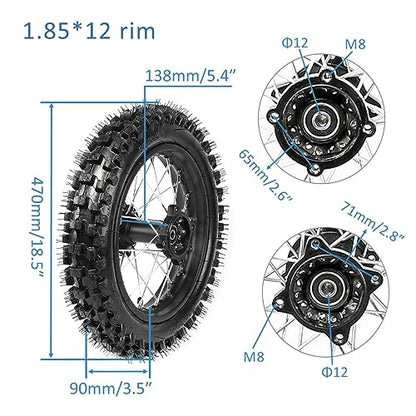12" Complete Dirt Bike Rear Wheel Assembly 80/100-12 Tire Rim Set 1.85x12 12mm Bearing Disc Brake Sprocket Fit Pit Bike 50cc-160cc SSR Apollo Taotao CRF50 CRF70 XR70 DB14 XR CRF 50 DB17 KX65 - color: Rear 80/100-12, size: 12mm Bearing
