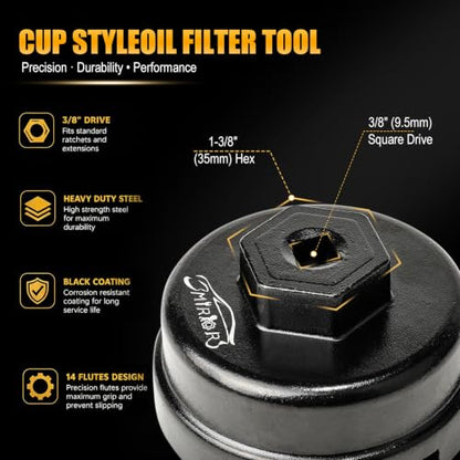 3mirrors 2Pcs Oil Filter Wrench Set, Aluminum Oil Filter Cap Removal Tool Compatible with ALL Toyota Lexus Scion RAV4 Camry Tundra Highlander with 64mm Cartridge Style Oil Filter System