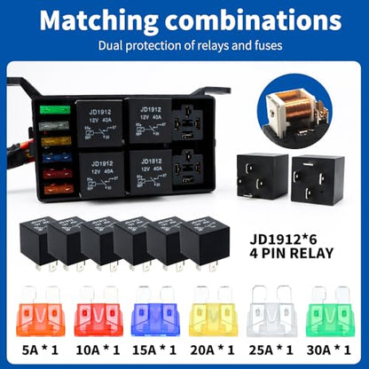 Generic 6-Way Fuse Relay Box with Harness - size: Generic 6-Way Fuse Relay Box