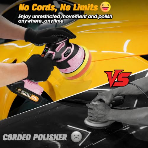 Cordless Car Buffer Polisher kit, DA Polisher with 2*21V Batteries - color: Pink