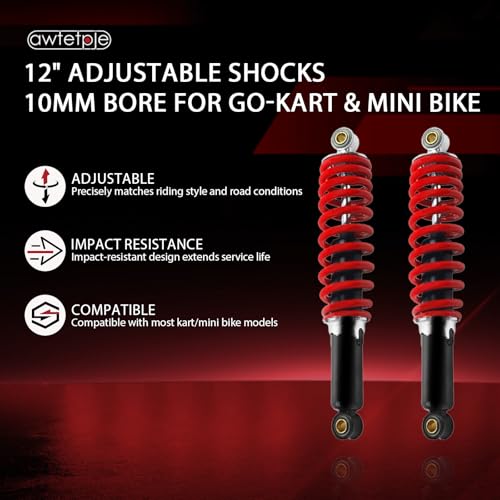 2pcs 12" Adjustable Shocks 10mm ID Go Kart Minibike - size: 10mm ID