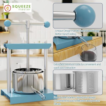 SQUEEZE master Cheese Tincture Herb Fruit Wine Manual Press (0.8 Gallon, Blue) - color: Blue, size: 0.8 Gallon