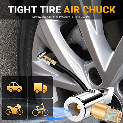 LUMITECO All Metal Lock On Air Chuck Tire Inflator Hose Adapter, Locking Tire Air Chuck with Standard Tire Valve Thread, No Air Leakage Tire Inflating Hose End for Portable Tire Pump/Air Compressor - size: Golden Thread