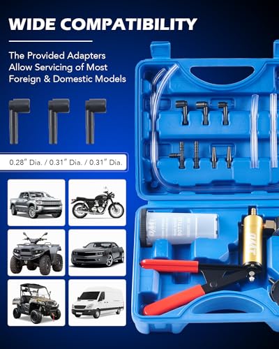 OMT One-Man Brake Bleeding Kit with Hand Vacuum Pump and Dial Gauge, Blue - color: Blue