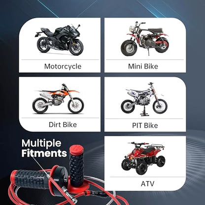 Red 7/8" 22mm Handlebar Handle Grips Throttle Cable for 50cc 90cc 110cc 125cc 150cc 200cc 250cc Mini Bike ATV Quad Pit Bike Dirt Bike Motorcycle