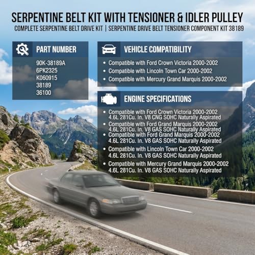 Serpentine Belt Kit With Tensioner And Idler Pulley For Ford - size: Ford Crown Vic, Lincoln Town Car 4.6l (00-02)