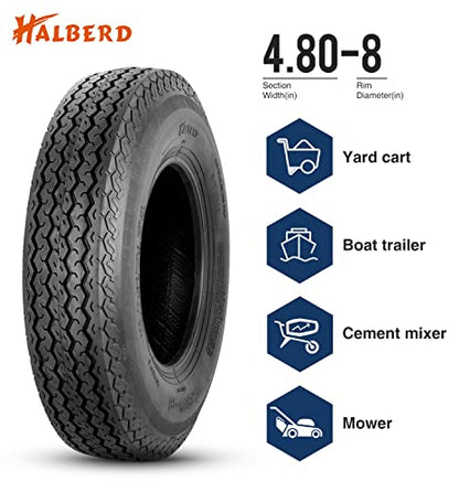 HALBERD 4.80-8 Trailer Tires 6PR, Load Range C, Set of 2, Tubeless