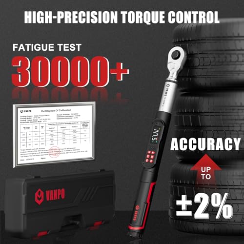 VANPO Digital Torque Wrench 1/2", 7.38–147.5 ft-lb for Lug Nuts - size: 1/2-Inch