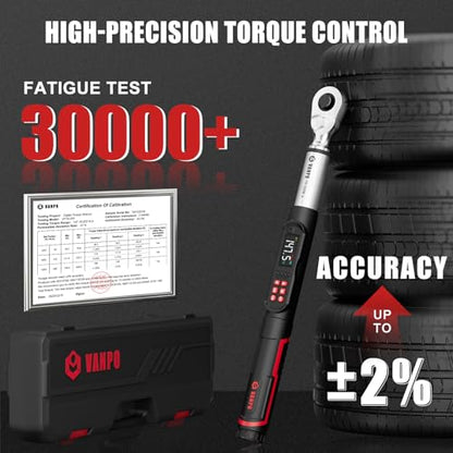 VANPO Digital Torque Wrench 1/2", 7.38–147.5 ft-lb for Lug Nuts - size: 1/2-Inch