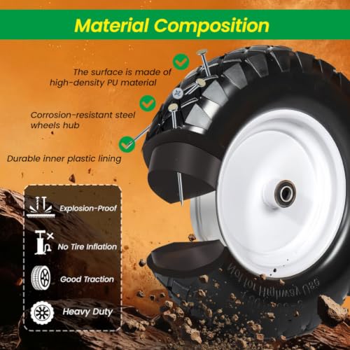 Wheelbarrow Tire and Wheel, 16" Flat Free Solid Tire 4.80/4.00-8