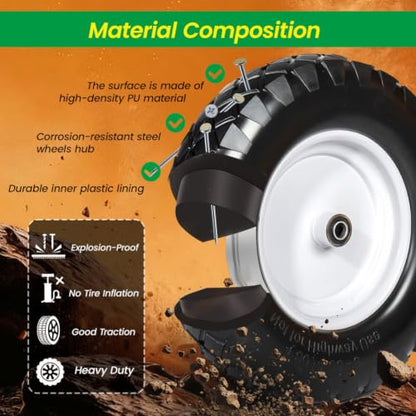 Wheelbarrow Tire and Wheel, 16" Flat Free Solid Tire 4.80/4.00-8