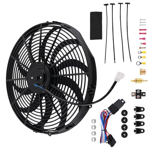 maXpeedingrods 16" Electric Radiator Fan High 3000 CFM Thermostat Wiring Switch Relay Kit Black