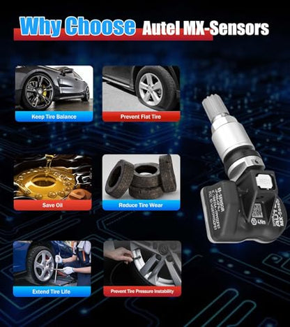 Autel TPMS Sensors Set of 4 Metal Stem MX Sensor 315MHz 433MHz Universal Tire Sensors Work with TPMS Programming Tool TS408S TS501 Pro TS508WF TS601 TS900 MK808TS MK900TS MS906PRO-TS ITS600 ITS600PRO - size: Metal