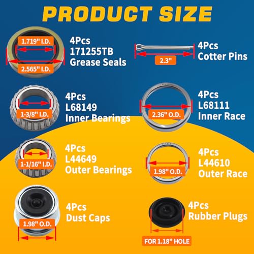 4Sets L44649 L68149 Trailer Hub Bearings Kit for 3500 lb #84 Axle - color: KIT#1 (4Set L68149 L44649 Bearings Kit)