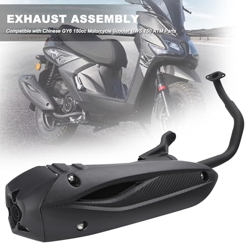 Mokuo Motorcycle Exhaust Assembly in Heavy Iron Material Compatible with Chinese GY6 125cc 150cc 4-Stroke Engine Scooter Moped RSZ 150cc,Xpro Bali 150