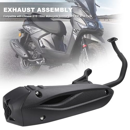 Mokuo Motorcycle Exhaust Assembly in Heavy Iron Material Compatible with Chinese GY6 125cc 150cc 4-Stroke Engine Scooter Moped RSZ 150cc,Xpro Bali 150