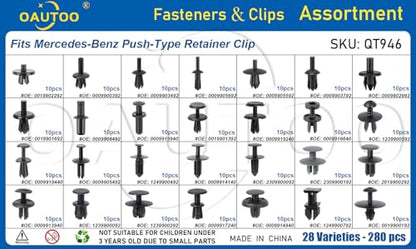 280pcs for Mercedes Benz Body Push-Type Retainer Bumper Cover Fender Liner Hood Insulation & Cowl Grille Retainer Trunk Trim & General Purpose Push-Type Clip
