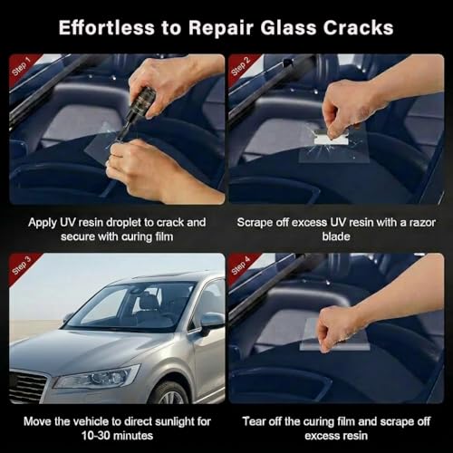 Windshield Repair Kit, Windshield Chip & Crack Repair Kit, Glass Repair Liquid for Car Window Cracks, Bullseye and Star-shaped Cracks, DIY Auto Glass Restoration Tool with UV Curing Resin, 40ML