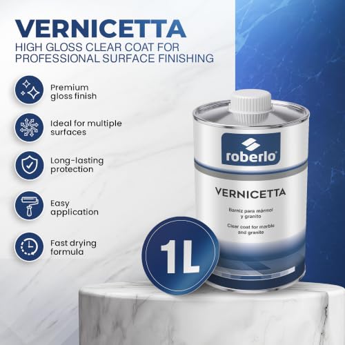 Roberlo Vernicetta Clear Coat - High Gloss Finish for Automotive & Stone Surfaces, Varnish for Polishing Marble & Granite Edges, Automotive Clear Coat Gloss, 1 Liter