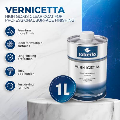 Roberlo Vernicetta Clear Coat - High Gloss Finish for Automotive & Stone Surfaces, Varnish for Polishing Marble & Granite Edges, Automotive Clear Coat Gloss, 1 Liter