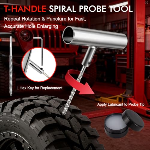 77Pcs Tire Plug Kit, Heavy Duty Tire Repair with Rubber Nails, Screw Plugs, T-Handle, Professional Fix a Flat Puncture Patch Tools Kit for Car, Motorcycle, Truck, UTV, ATV & Lawn Mower Tubeless - size: 77 Piece Set